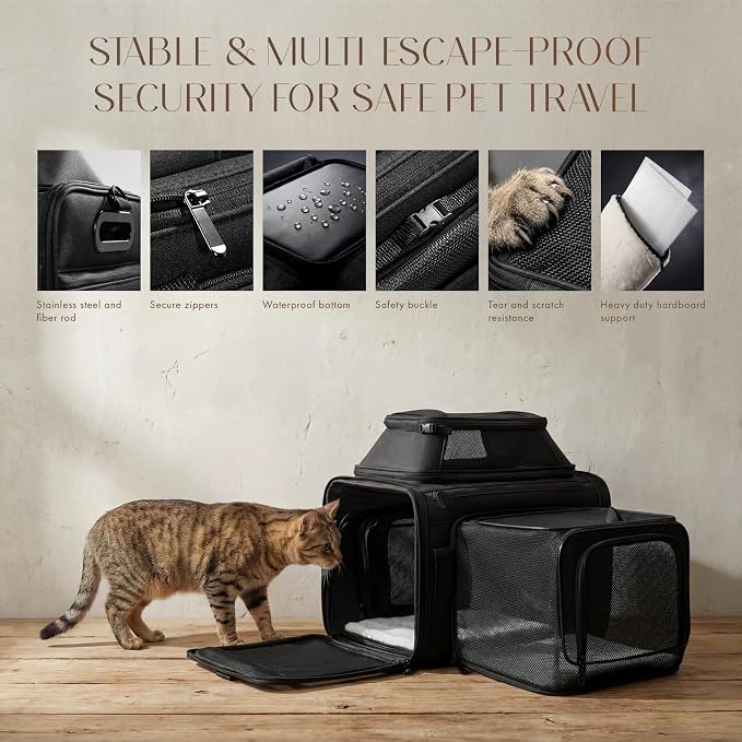 Top and Side Expandable Pet Carrier with Treat & Pet Window,18x13x9.5 Inch Southwest Frontier Airline Approved,Soft-Sided Dog Carrier for Small Dogs and Cats,Travel Cat Carrier with Locking Zippers