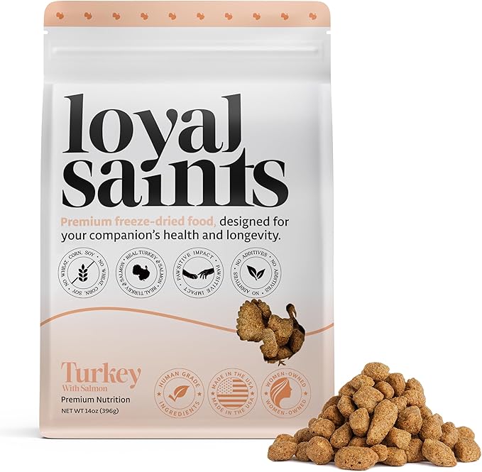 Human Grade Freeze Dried Raw Dog Food, Cage-Free Turkey & Salmon, Made in USA with USDA Organic Produce, High Protein, Grain Free, Complete Meal or Topper for All Breeds, 5 oz