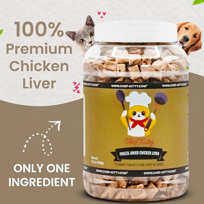 Chicken Liver Dog Treats | Freeze Dried Liver Treats for Dogs, 100% Human Grade, Single Ingredient | Grain-Free Kitten Treats, High Protein | No Additives or Preservatives | Tested in USA | 3.2 oz