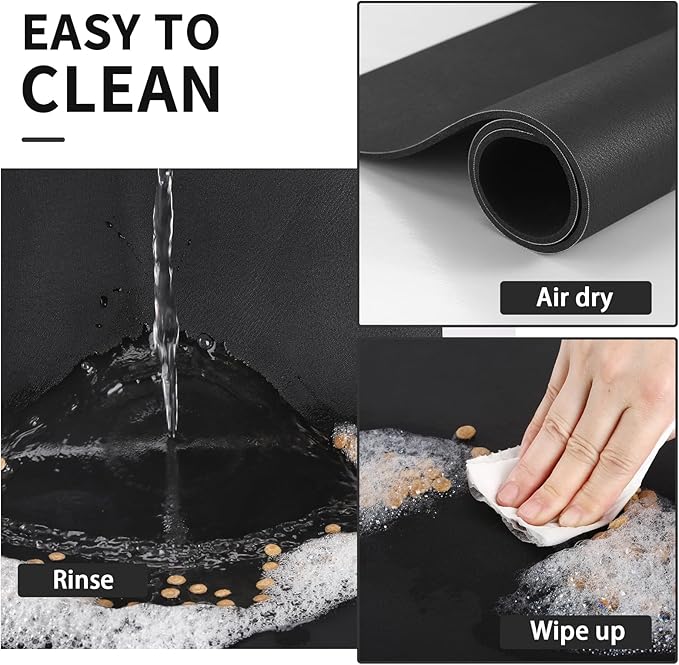 HotLive Dog Food Mat - Absorbent Cat Mat for Food and Water, No Stains Pet Feeding Bowl Mat, Easy to Clean Pet Placemats, Quick Dry Dog Water Dispenser Mat for Messy Drinkers | Paw Black 18"x 28"
