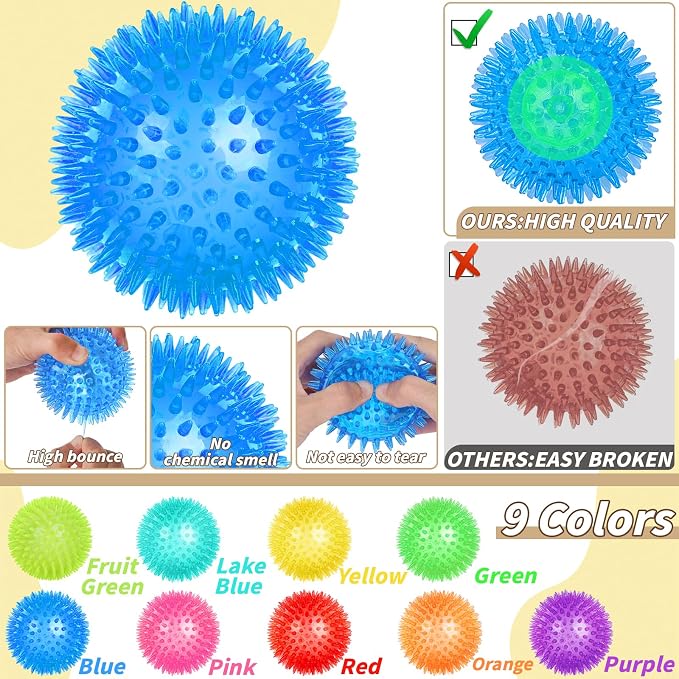 12 Pcs 4.5 in Squeaky Dog Toy Balls Spiky Dog Balls Chew Toy for Teething Durable High Bounce TPR Fetch Toy 9 Colors Water Toy for Large Medium Dogs Aggressive Chewers Clean Teeth and Training