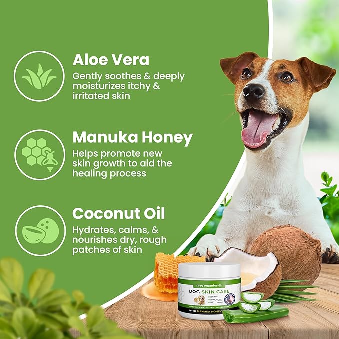 Hot Spot Treatment for Dogs - Pet Wound Care, Healing Ointment for Pets Itchy Skin Relief, Dry Skin Treatment, Natural Allergy Relief, Dog Paw Balm + Manuka Honey, Aloe Vera, Vitamin E (2 Oz.)