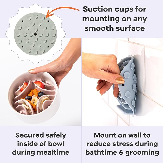 Lick Mat + Slow Feeder Bundle – Silicone, Non-Slip, and Dishwasher Safe - (1) Dog Lick Mat and (1) Slow Feeder Insert for Dog Bowls Over 5.5-Inches - with Suction Cups - Wet and Dry Food-Compatible