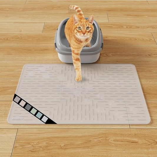OHMO Cat Litter Mat Large Trapping Mat Premium Silicone Rubber 23.5x16 Semi Clear, Waterproof and BPA Free Kitty Litter Box Mat, Easy to Clean and Keeps the Floor Tidy