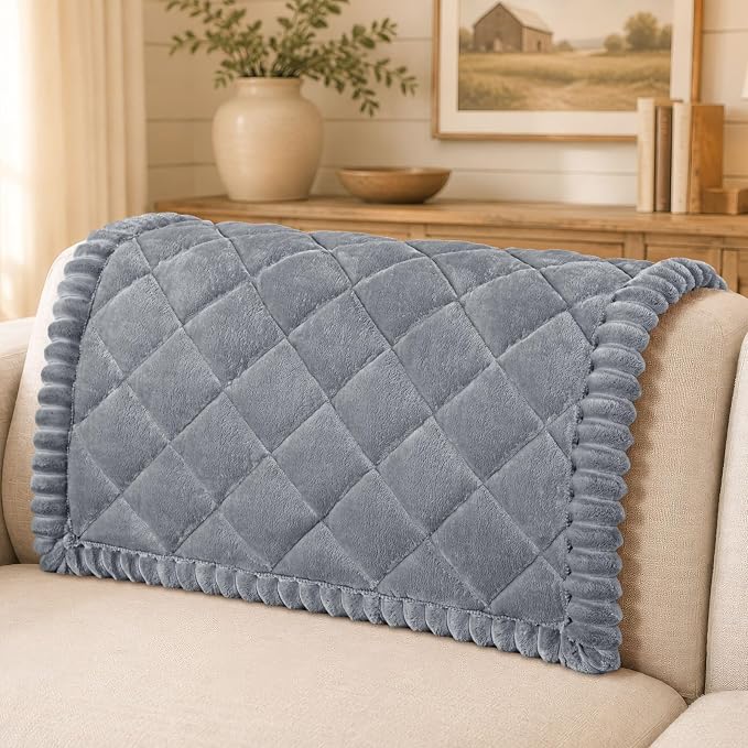 Smiry Couch Cover for Dogs, Non Slip Washable Pet Sofa Protector for Large Dogs, Cats, Fuzzy Plush Sofa Covers Backrest & Armrest, Against Fur, Dirt & Scratch Resistant, Grey, 35.4"×35.4"