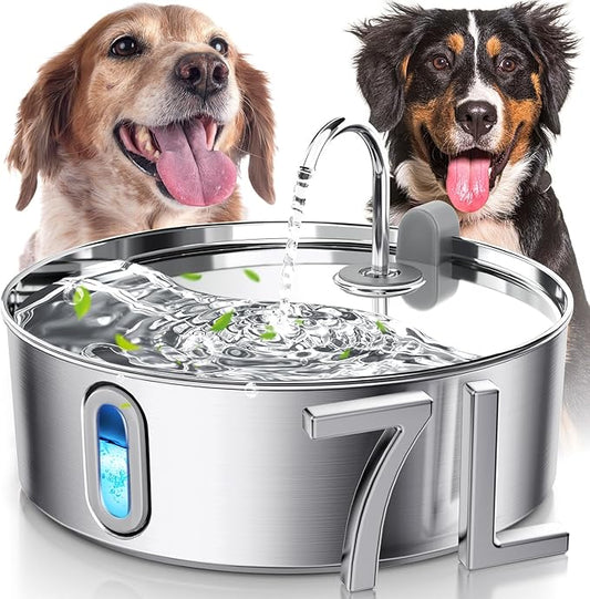 Smartoo 7L/236oz Stainless Steel Dog Water Fountain for Large Dogs – 25dB Ultra-Quiet Automatic Pet Water Dispenser with Deeper Bowl, 4-Stage Filtration – Ideal for Big Breeds, Multi-Pet Households