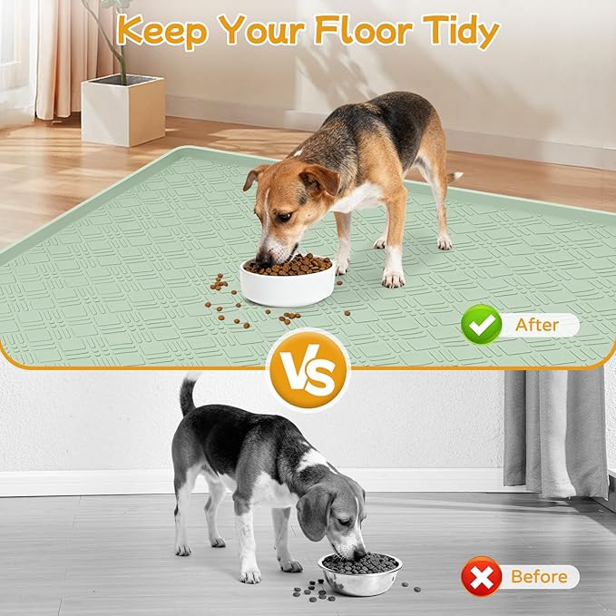 Dog Food Mat, 42" x29" Large Silicone Mat Dog Feeding Mat with Raised Edge Non-Slip Pet Feeding Mat for Food and Water Bowl, Easy to Clean, Floor Protection (Light Green)