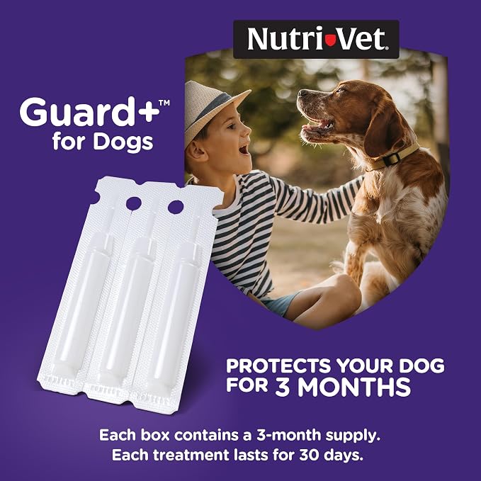 Nutri-Vet Guard+ for Dogs, Flea and Tick Prevention Spot On Drops, Topical Treatment for Dogs 23-44 lbs, Puppy Essentials, Waterproof Formula, 3 Monthly Doses, 90 Days of Protection