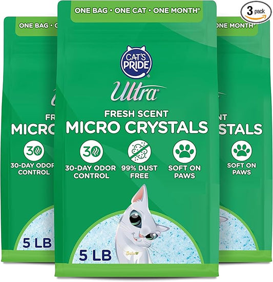 Ultra Fresh Scented Micro Crystals Premium Cat Litter - 99.9% Dust Free, Soft on Paws - 15 Lbs. Total (3pk of 5 Lbs.)