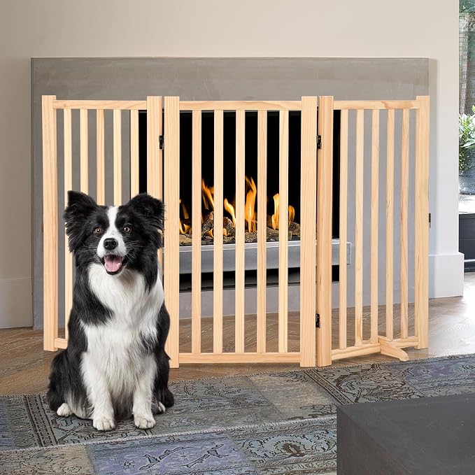 Wooden Freestanding Dog Gate, Foldable Pet Gate with Support Feet, Indoor Dog Fence for The House,Doorways, Stairs，Expandable Pet Fence -3 Panel H:36”