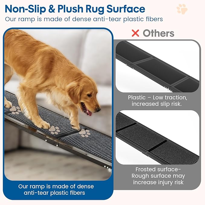 HBTower 63" Long x 17.3" Wide Folding Dog Ramp for Large Dogs Up to 250lbs - Portable Pet Ramp with Non-Slip Surface, Extra Wide Dog Car Ramps for Car, SUV, Truck & High Beds