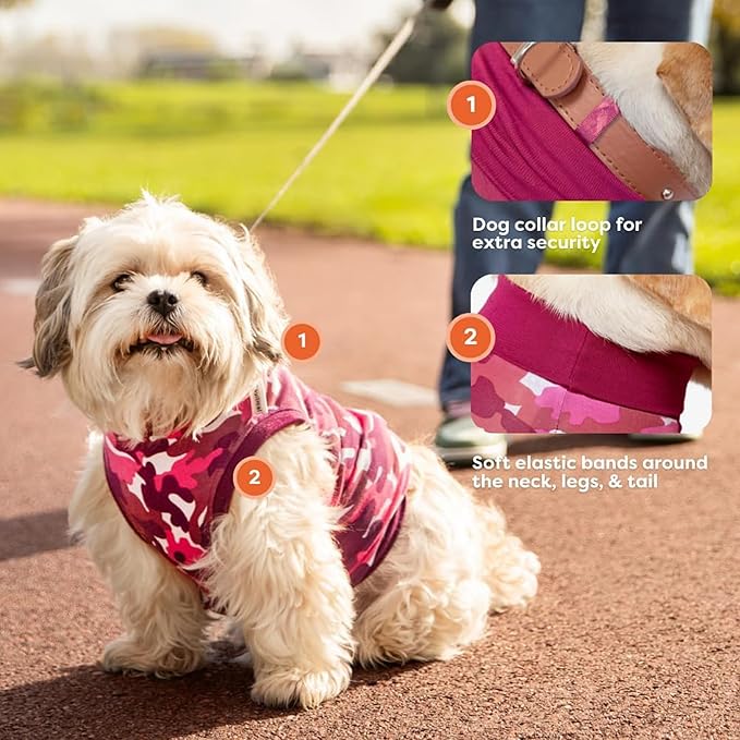 Suitical Recovery Suit for Dogs | Spay and Neutering Dog Surgery Recovery Suit for Male or Female | Soft Fabric for Skin Conditions | M+ | Neck to Tail 24.0”-28.3” | Pink Camouflage