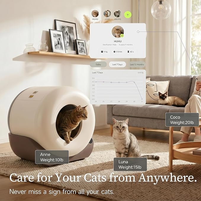 Furrytail Automatic Litter Box Self Cleaning, Kitty Litter Box, Smart Safety Sensors, Advanced Odor & Leak Control, Large Capacity for Multi Cat Homes, with App Control & 40 Trash Bags, Gray