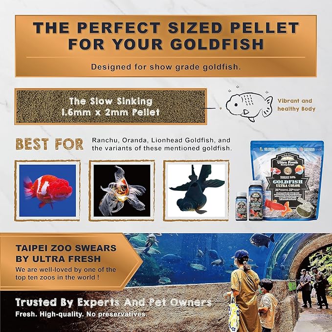 Ultra Fresh Sinking Goldfish Food, Color Enhancing, Balanced Diet, All Natural Ingredients, Clear Water Formula, Slow Sinking Gold Fish Pellets, Goldfish Ultra Color 16.22 oz