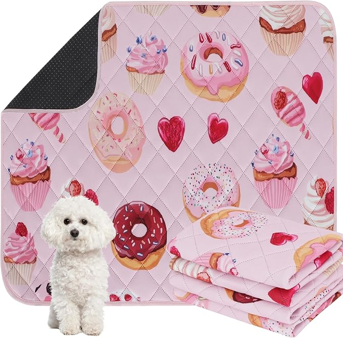 IEUUMLER Washable Pee Pads for Dogs, 2 Pack Cake Pattern Reusable Waterproof Puppy Potty Pads, Non-Slip Absorbent Pet Training Pads for Playpen Crate Bed EU015 Pink Cake, 24x18