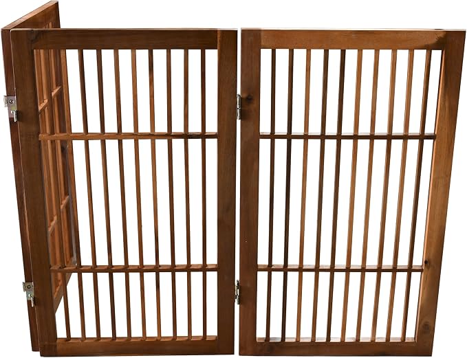 Urnporium Pet Dog Gate Freestanding, Strong Durable Folding Wooden Fence, Portable Acacia Hardwood Safety Barrier for Indoor & Outdoor Use (Brown Pet Gate, 3 Panel 30" Tall)