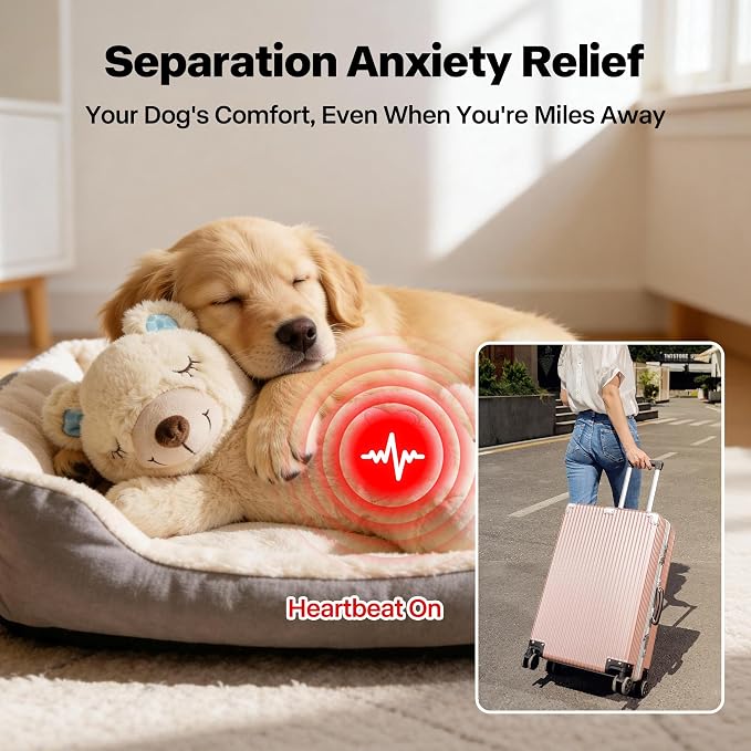 PetPrime Dog Plush Toy with Heartbeat for Puppies – Rechargeable with Timer & Adjustable Speed, Pet Soft Anxiety Puppy Toy,Includes 1 Disposable Heat Pack(Bear)