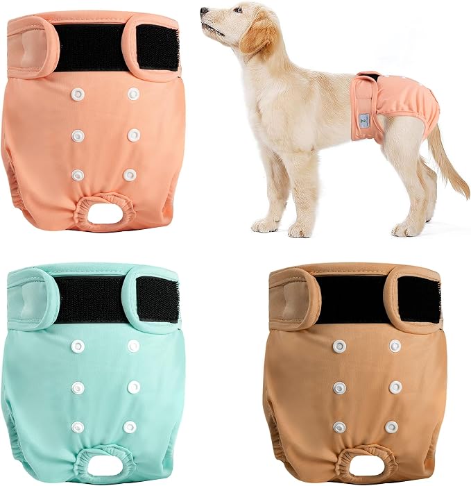 3Pack Reusable Female Dog Diapers, Washable Diaper for Doggie,Highly Absorbent Dog Diaper,Adjustable Leakproof Puppy Diapers Skirt for Heat,Incontinence,Period Doggy Nappies S