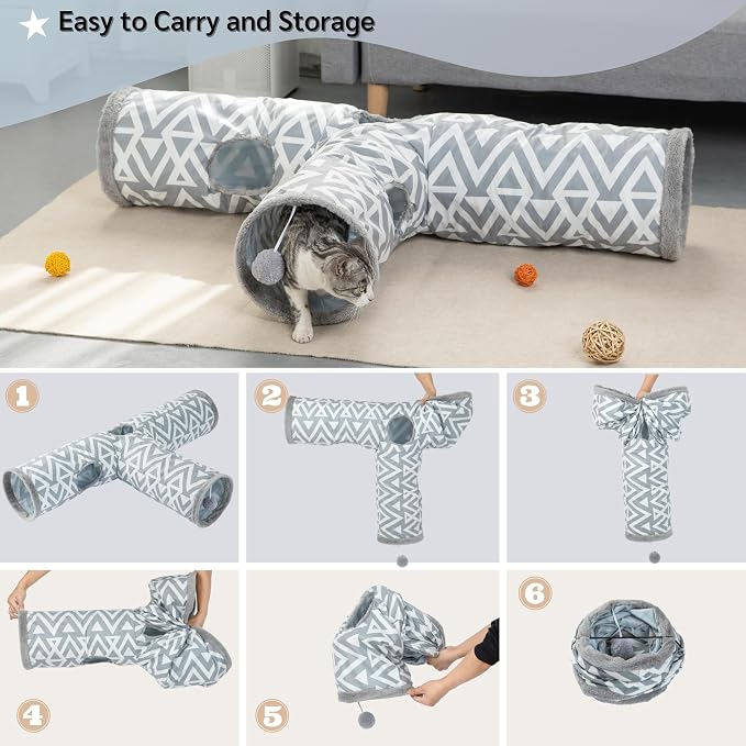 JanYoo Bunny Tunnel Rabbit Hideout Bunny Toys for Rabbits Accessories Guinea Pig Ferret Kitty 3 Ways Collapsible Tunnels (Geometric)