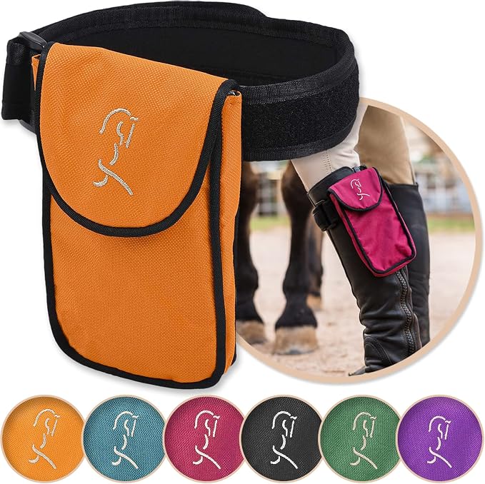Woofhoof Equestrian Cell Phone Holder, XL Orange On The Calf/Leg Band Holster - Perfect Horse Accessories, Universal Fit, Padded Strap, Magnetic Closure, Made of Durable Nylon, Machine Washable
