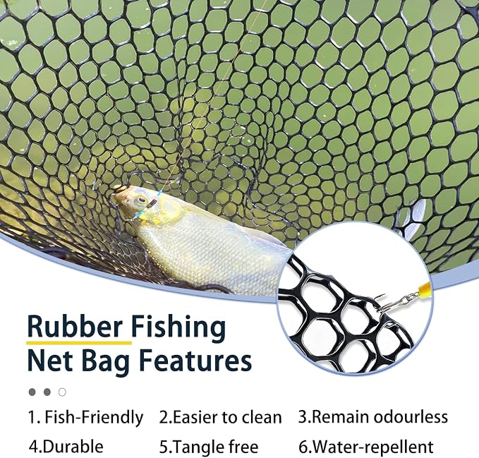 Telescoping Metal Lock Fishing Net with Handle Red Green 64" 52" Rubber Fish Net - Adjustable Length Lightweight Foldable Large Big Collapsible Extendable Fishing Net