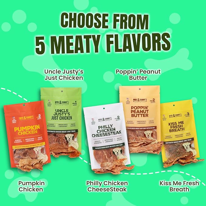 Gourmet Chicken Jerky Dog Treats - Natural, Nutritious and Tasty Made in USA only, Cage-Free Chicken, No Additives (Mika & Sammy's Uncle Justy's 12 oz)