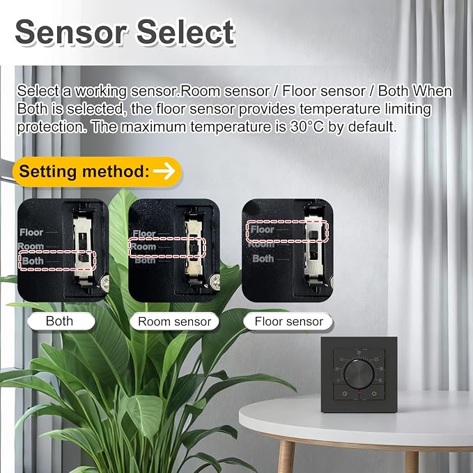 HEATIT Thermostat for Floor Heating, Manual Non-Programmable Electric Floor Heating Thermostat, Wide Voltage 100V-240V, Black