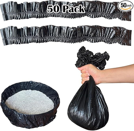 50 Pack Litter Box Liners Compatible with Hooded Litter Box Cat, Elastic Band Trash Bags for Disposal of Cat Waste, Waterproof and Leak Proof (Black)
