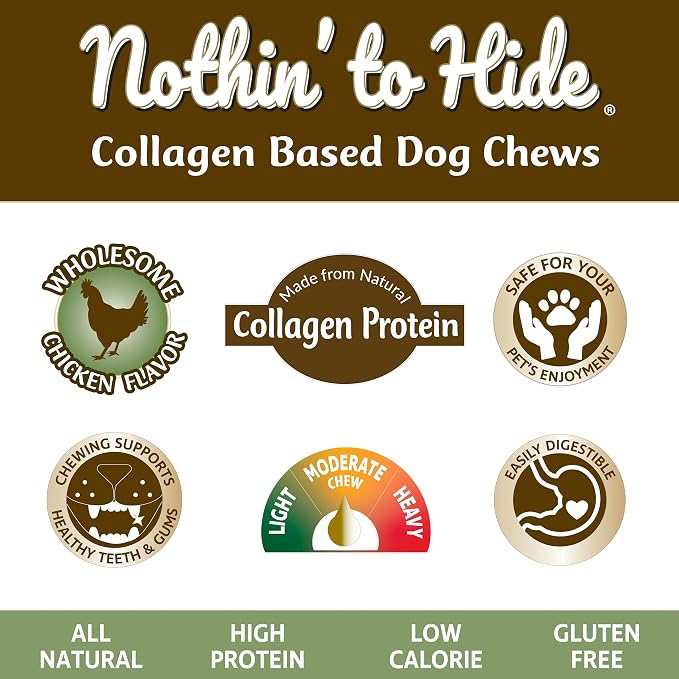 Fieldcrest Farms Nothin to Hide Flip Chips Dog Chews - Natural Rawhide Alternative Treats for Dogs, Collagen Based Snack for Moderate Chewers Up to 35lbs, Chicken Flavor