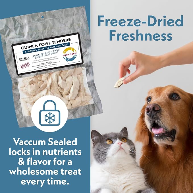 Fresh Is Best Guinea Fowl Tenders Freeze Dried Dog Treats – Raw Freeze Dried Treats for Dogs & Cats in Resealable Zipper Bag – High-Protein Single Ingredient – Made in the USA