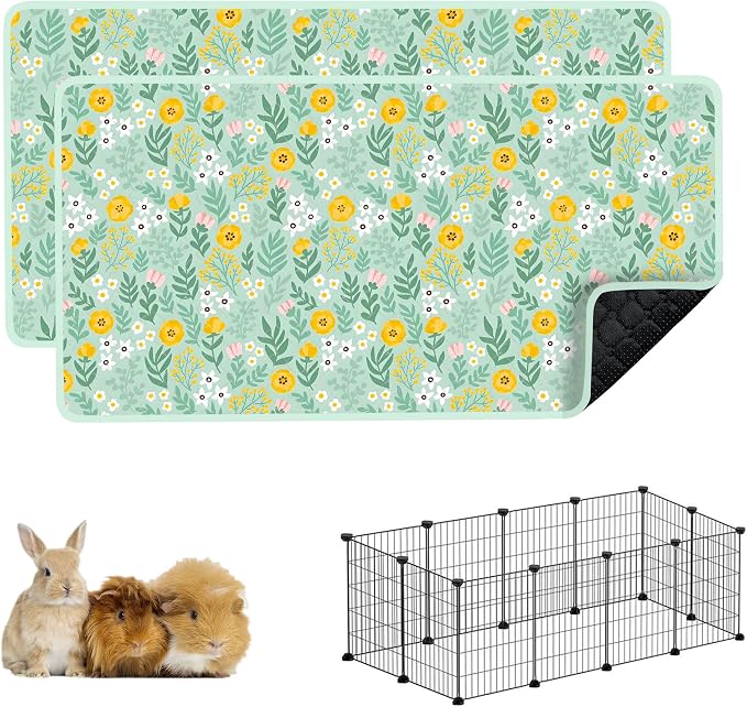 Guinea Pig Cage Liners, 59x31in 2 Pack Washable Guinea Pig Bedding, Waterproof Reusable & Anti Slip, Super Absorbent Guinea Pig Pee Pad for Small Animal, Rabbit, Bunny, Fit for C&C Cage, Green