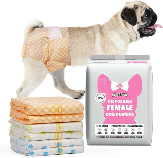 Dono Dog and Cat Diapers Female-60PCS, Disposable Female Dog Period Diaper for Heat with Wetness Indicator, Super Absorbent Doggie Puppy Diapers Female for XXS,Small Medium Large Dogs