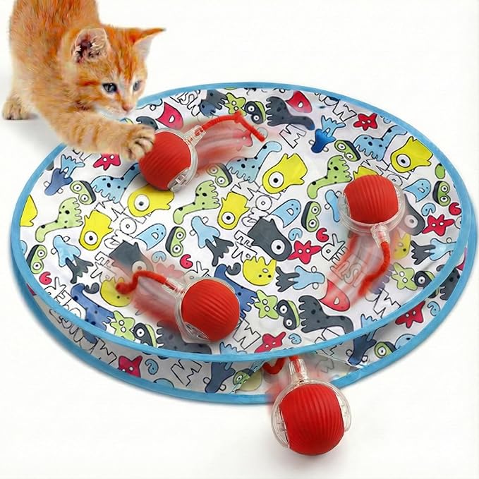 Interactive Mouse-Catching Cat Toy with Motion Sensor | Rechargeable Ball with Beep & LED Lights | Engaging Game for Indoor Cats, Reduces Boredom & Encourages Play (Blue Double Layer)
