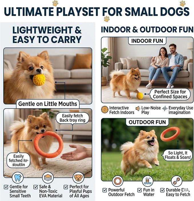 Floating Ring & Ball Combo Set, 2 Pack EVA Water Fetch Toys for Dogs, Durable Chew Tug Toy for Small Medium Large Dogs, Pool Beach Interactive Play (Orange, Small)