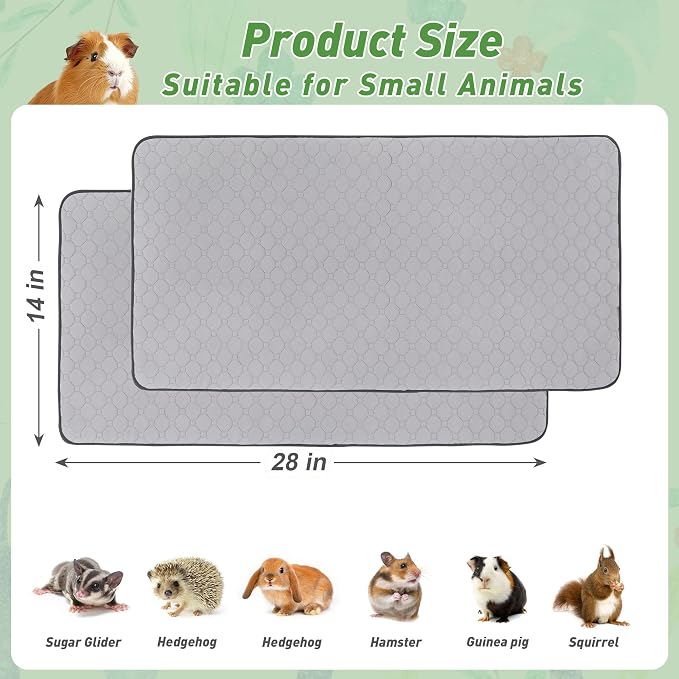 2 Pack Guinea Pig Cage Liners, 12' X 48'' Washable Guinea Pig Pee Pads, Non Slip Reusable Super Absorbent Guinea Pig Training Mat Bedding Fleece for Small Animals Hamster Rabbit Chinchilla Rat
