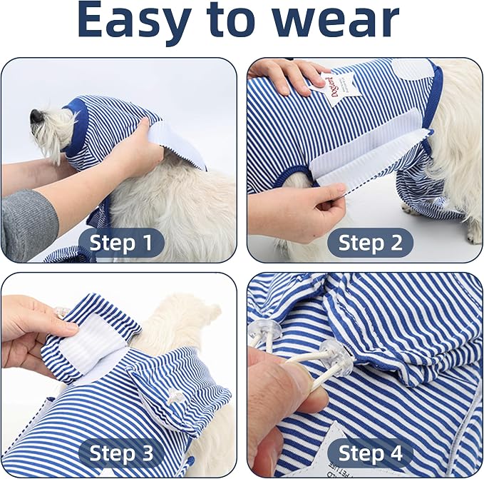 ETIAL Dog Post-Surgery Recovery Suit Breathable Surgical Shirt for Dogs with Adjustable Strap & Drawstring, Cone Alternative, Prevents Licking Wounds, Easy to Put On (Blue, X-Large)