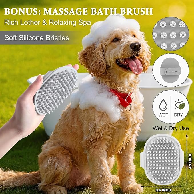 Slicker Brush for Dogs 4PCS- Lrage Dog Grooming Kit, Goldendoodle Labradoodle & Poodles with Detangling Comb for Haired Dogs, Matted Hair & Bath Massage Set, Naturally