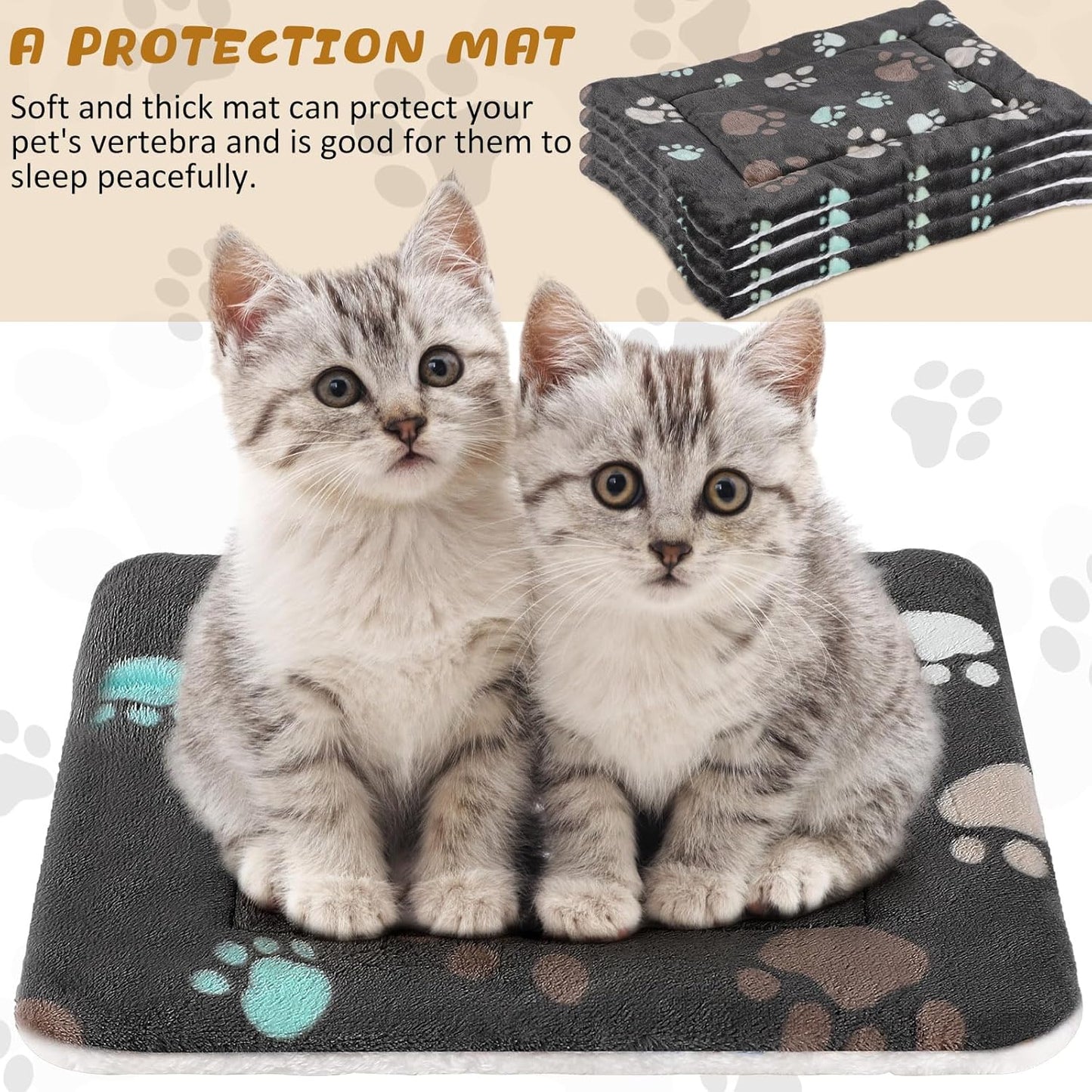 4 Pack Ultra Soft Dog Cat Bed Mat with Cute Prints Reversible Fleece Dog Crate Kennel Pad Cozy Washable Thickened Hamster Guinea Pig Pet Bed Mat for Small Animals(13 x 19 Inches,Black)