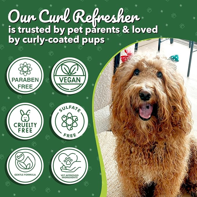 Dog Detangler & Curl Refresh Spray, Mat-Reducing Leave-in Conditioner for Curly Coats, Tangle-Free Dematting, Moisturizing No-Rinse Dog Grooming for Doodle, Poodle, Goldendoodle (Chamomile)