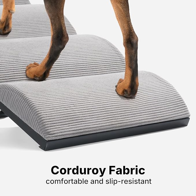 Veehoo Dog Ramp for Bed Couch for Small to Large Dog, Foldable Ramp for Dogs to Get on Bed 5 Adjustable Height from 17" to 23", Pet Cat Stairs Doggy Steps Non Slip with Metal Frame, Up to 130lbs