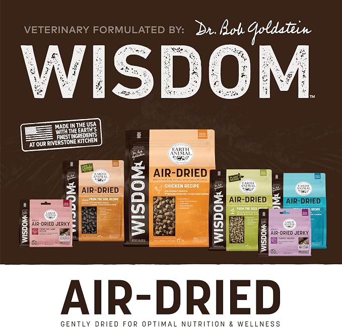 Earth Animal Wisdom Air Dried Jerky - Chicken Recipe Premium Natural Jerky Strips Dog Treats - 3 Pack 4 oz Bag