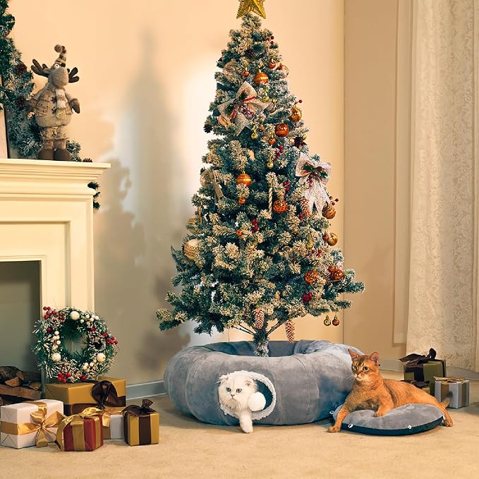 Cat Tunnel Bed for Indoor Cats 35.5 Inch XL Cat Donut Tunnels Cute Tubes Round Pet Play Tunnel Toy for Kitten Puppy Rabbit with Washable Circle Cushion Grey