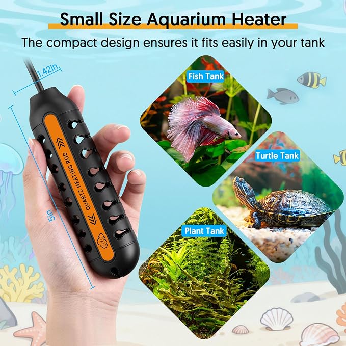 QZQ Aquarium Heater, 100W Adjustable Fish Tank Heater with Digital Display, External Temperature Controller, Submersible Turtle Tank Heater for 10-20 Gallon Tanks