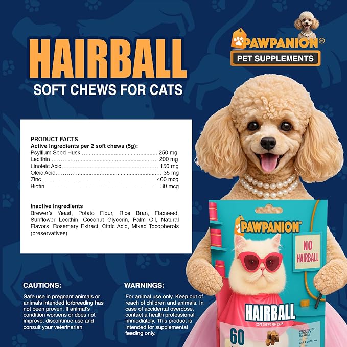 Hairball Soft Chews for Cats High Fiber 60 Count