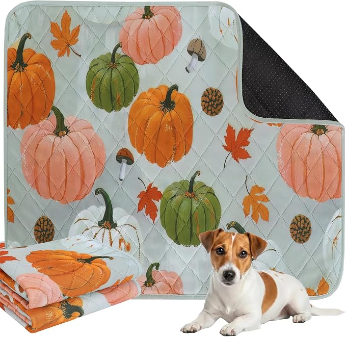 IEUUMLER Washable Pee Pads for Dogs, 2 Pack Pumpkin Pattern Reusable Waterproof Puppy Potty Pads, Non-Slip Absorbent Pet Training Pads for Playpen Crate Bed EU016 Grey Pumpkin, 36x24
