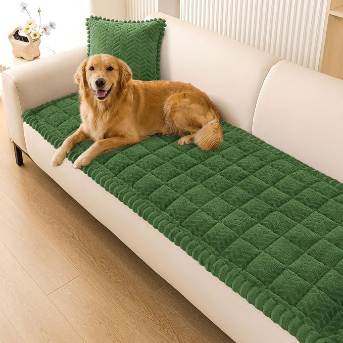 Smiry Couch Cover for Dogs, Non Slip Fuzzy Pet Sofa Covers Washable for 3 Cushion Couch, Soft Thick Furniture Protector for Cats Dogs, Against Fur, Dirt, Scratch Resistant (Olive Green, 27.6"x88")