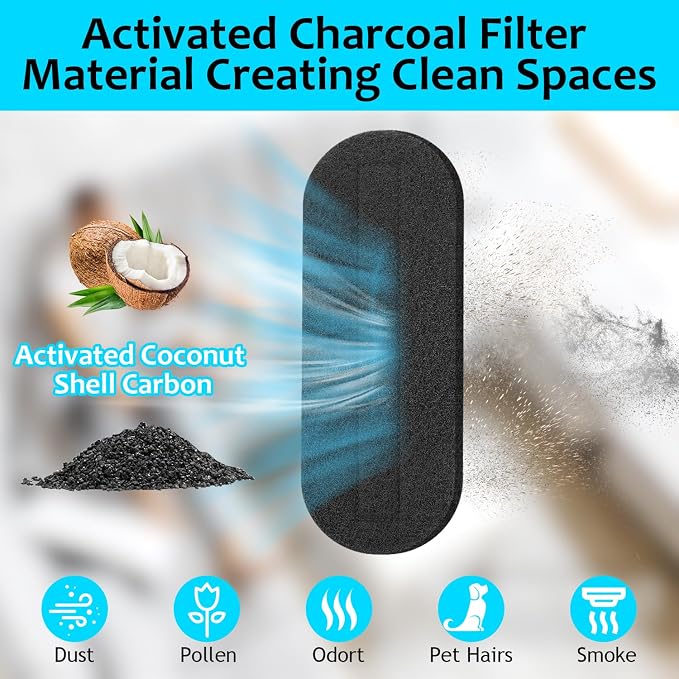 2026 Upgrade 5pcs Ceiling Fan Filters for Blades Easy-Stick Strong Fixity Activated Coconut Carbon Fan Filter for Ceiling Fan, Universal Fan Blade Air Fresh Purifier, Black