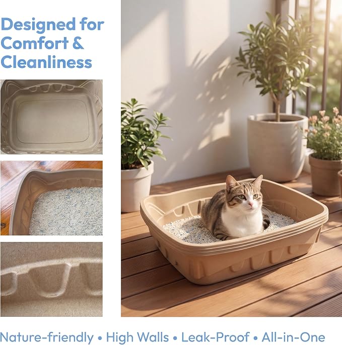 Disposable Cat Litter Boxes for Cats Large, 6 Pack Leak-Proof Disposable Litter Box Kit with 6lbs Tofu Cat Litter, 95% Bamboo Fiber, Durable for Travel, Temporary Use & Home