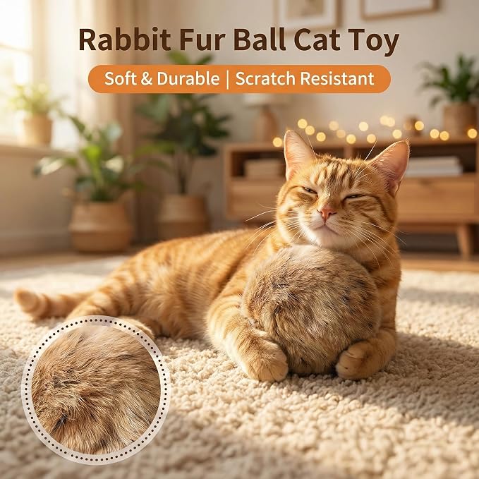 Rabbit Fur Ball Cat Toys,6 Pack Soft Fluffy Catnip Toy Balls for Indoor Cats,3.15 Inch Furry Cat Exercise Ball for Hunting Instinct&Bunny Kicks,Washable Interactive Cat Toy for Chasing & Bonding(3PC)