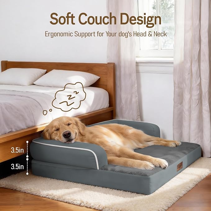 Comfort Expression Extra Large Dog Bed - Waterproof Orthopedic Washable Jumbo Bed for Big Dogs, Removable Non-Slip Pet Couch Bolster Cover, 45x35